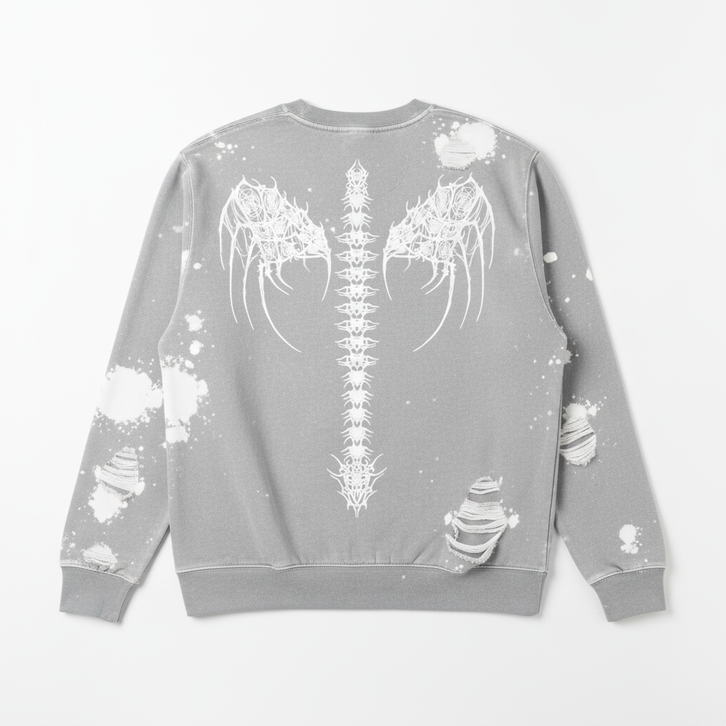 Back view of YNS Gothic Distressed Sweatshirt with cybersigilism design