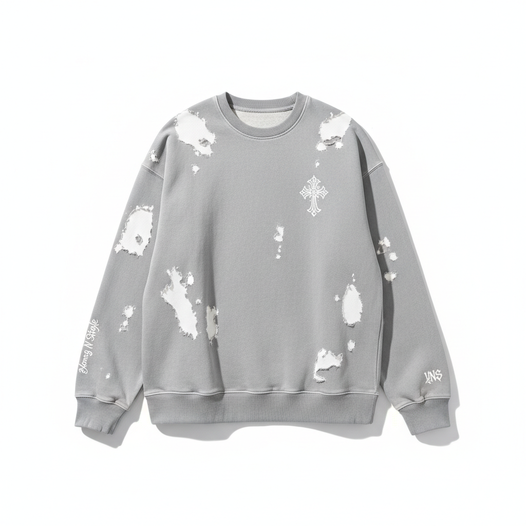 Front view of YNS Gothic Distressed Sweatshirt